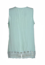 Embroidery Light Blue Cotton Tops For Ladies Breathable V Neck Vest Casual Style